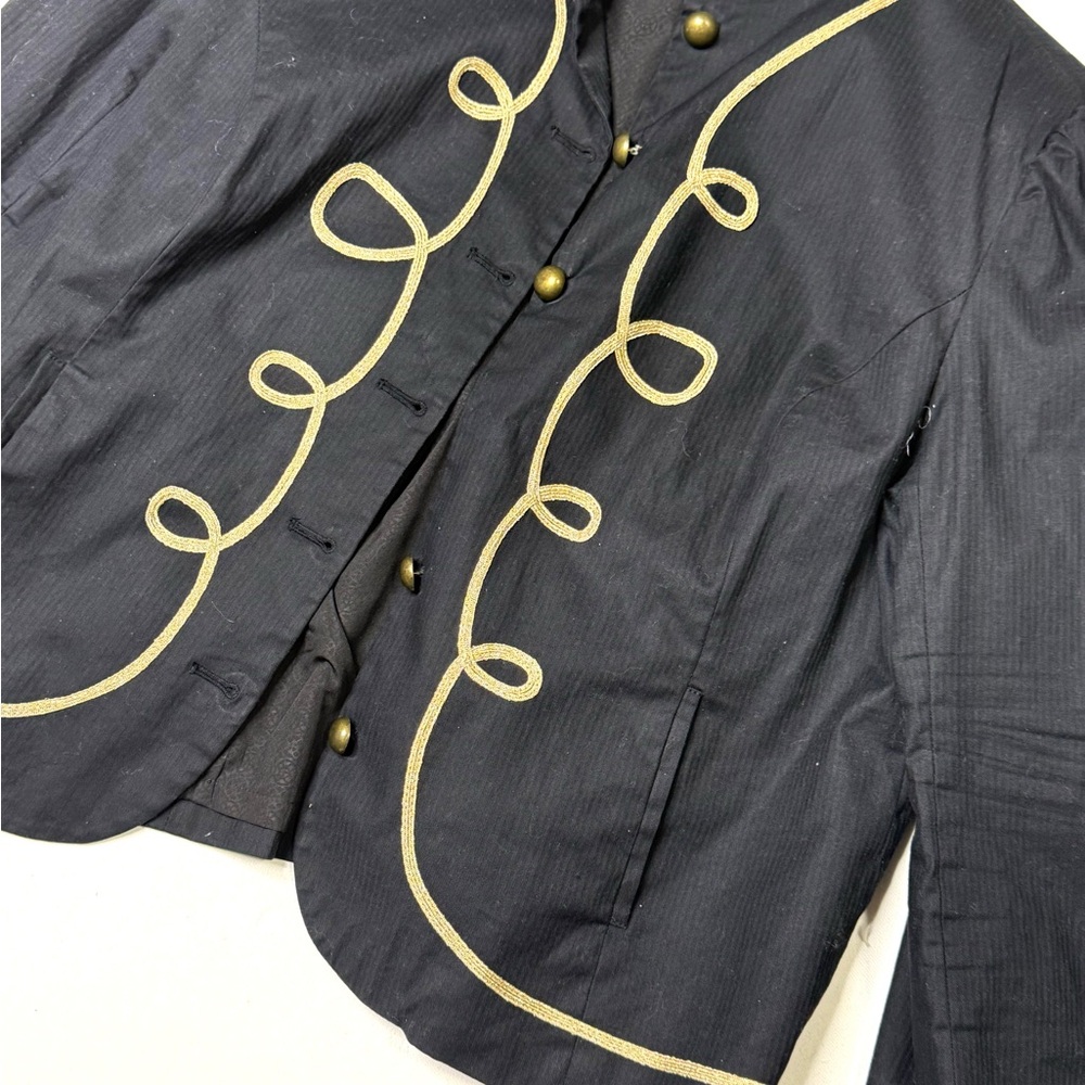 Nicole Miller Military Band Jacket Black Gold Trim Cropped Blazer Size 16 - Picture 5 of 9